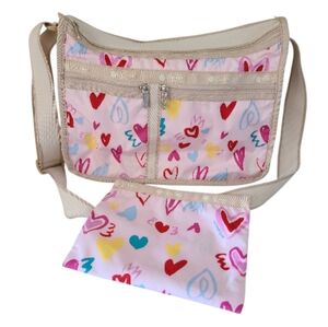 lesportsac hand drawn hearts classic Hobo crossbody bag + cosmetic style 75